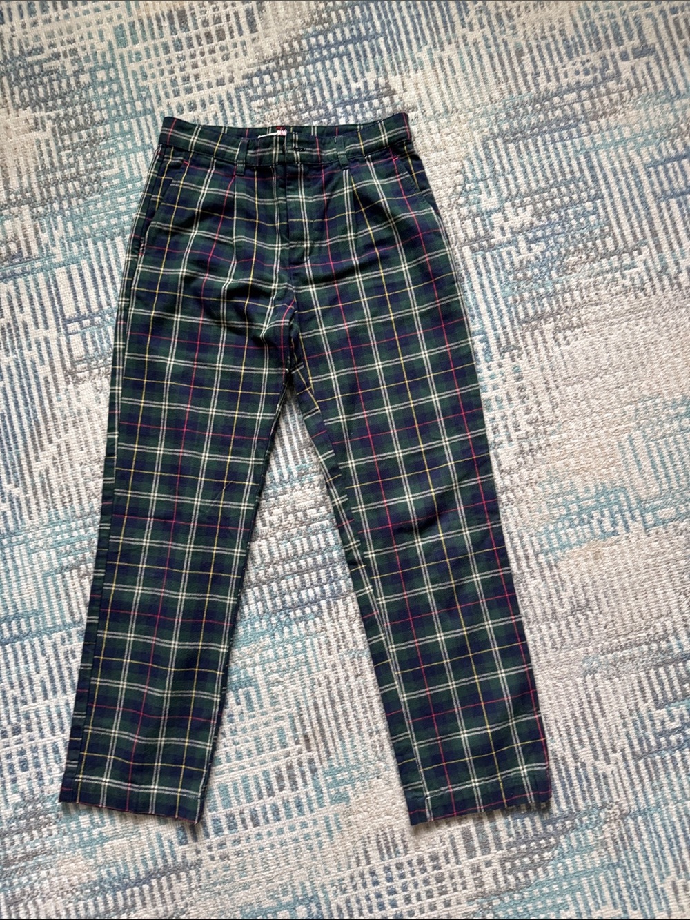 Mini Boden Green Plaid Kids Pants with Pink & Yellow Accents